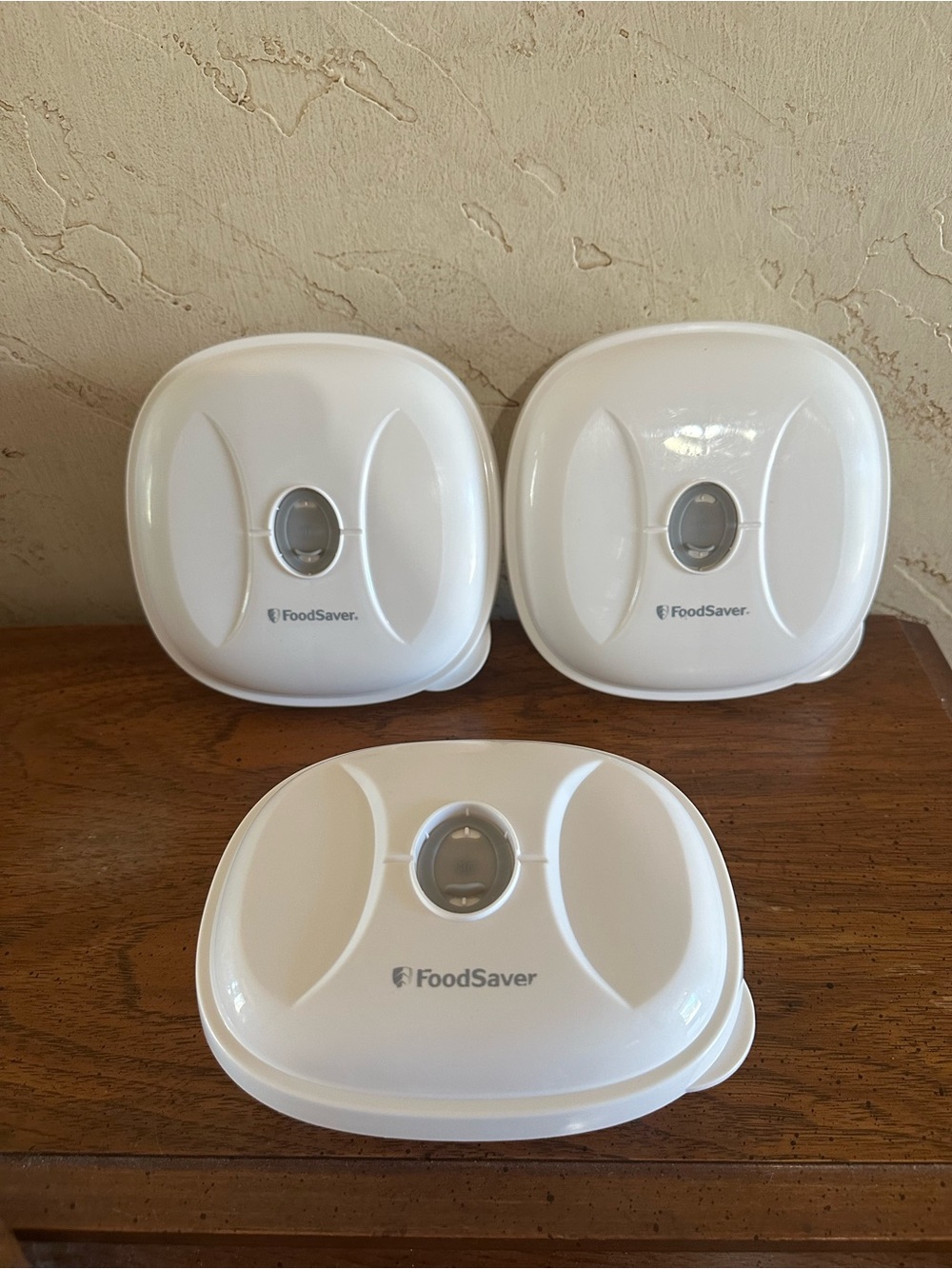 3 White FoodSaver Vacuum Seal Containers - 2 Square 1 Rectangular